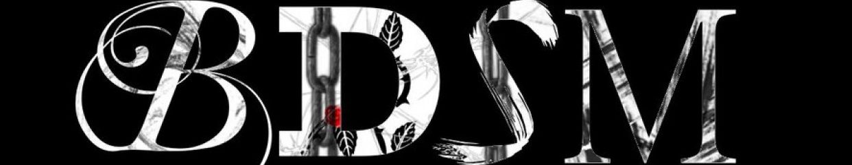 Schriftzug "BDSM" in stilisiertem, grafischem Design auf schwarzem Hintergrund.